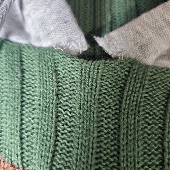 New Fitz+Eddi Color Block Mix Media Crop Sweater with Hood Green Brown Blue Gray - Picture 8 of 9